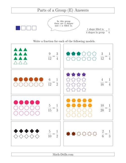 The Parts of a Group Fraction Models Up to Fourths (E) Math Worksheet Page 2