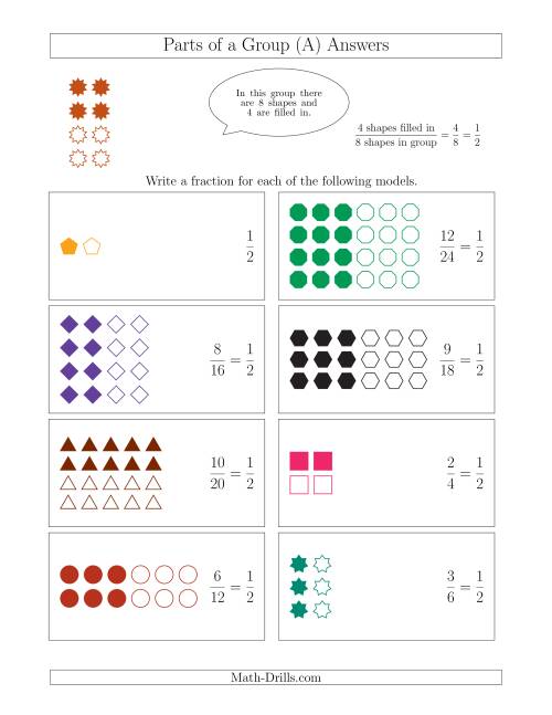 The Parts of a Group Fraction Models with Halves Only (A) Math Worksheet Page 2