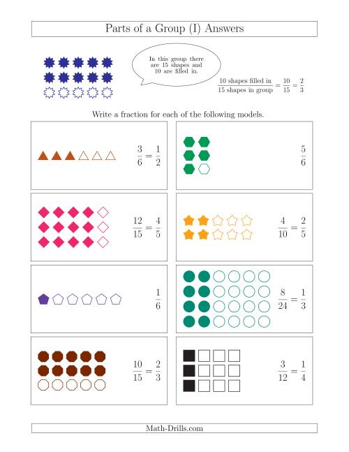 The Parts of a Group Fraction Models Up to Sixths (I) Math Worksheet Page 2