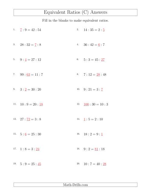 Equivalent Ratios with Blanks (C)