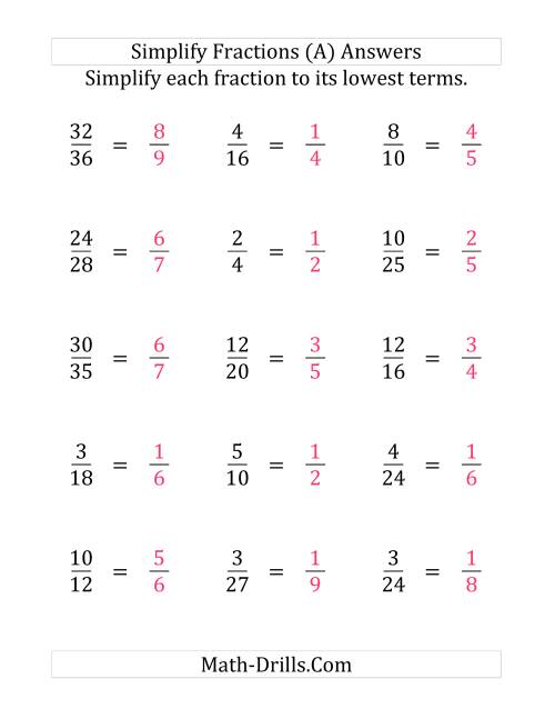 Simplify Proper Fractions to Lowest Terms (Easier Version) (LP)