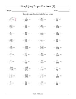 Simplifying Proper Fractions to Lowest Terms (Harder Questions)