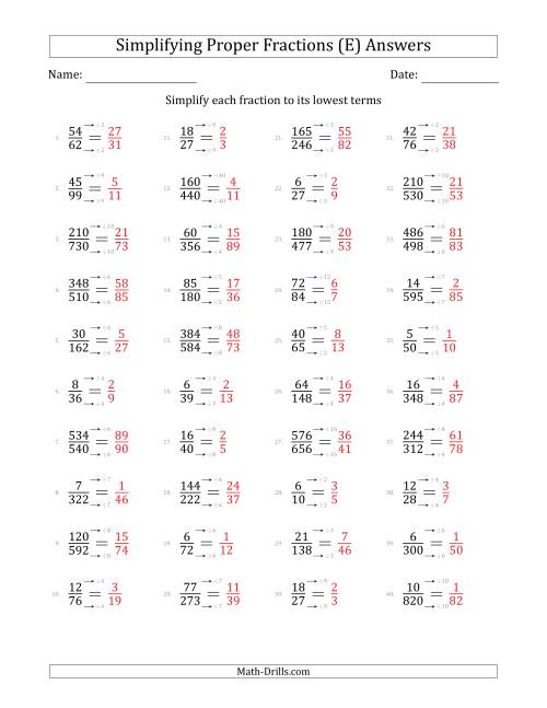 Simplifying Proper Fractions to Lowest Terms (Harder Questions) (E)