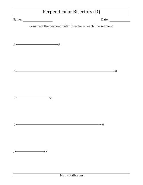The Constructing Perpendicular Bisectors on Horizontal Line Segments (D) Math Worksheet
