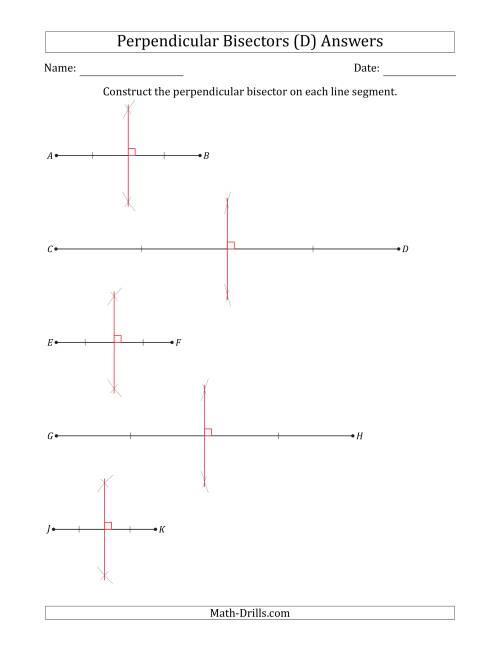 The Constructing Perpendicular Bisectors on Horizontal Line Segments (D) Math Worksheet Page 2