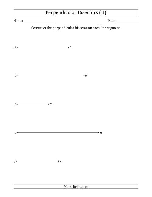 The Constructing Perpendicular Bisectors on Horizontal Line Segments (H) Math Worksheet