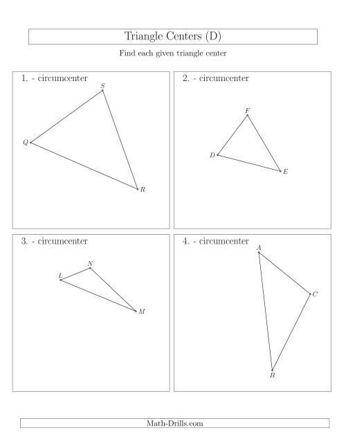 The Contructing Circumcenters for Acute and Obtuse Triangles (D) Math Worksheet