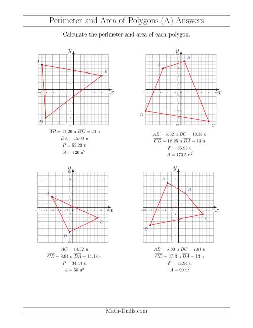 The Perimeter and Area of Polygons on Coordinate Planes (All) Math Worksheet Page 2