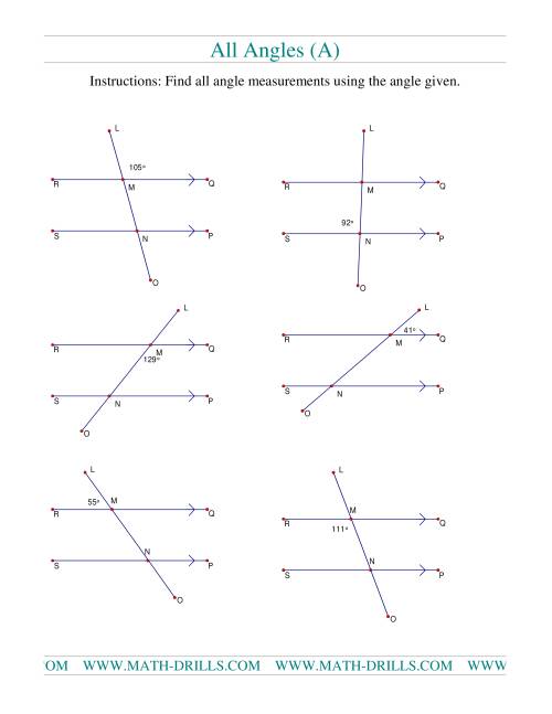 The Finding Angle Measurements (A) Math Worksheet
