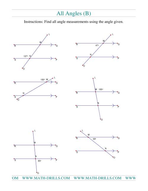 The Finding Angle Measurements (B) Math Worksheet