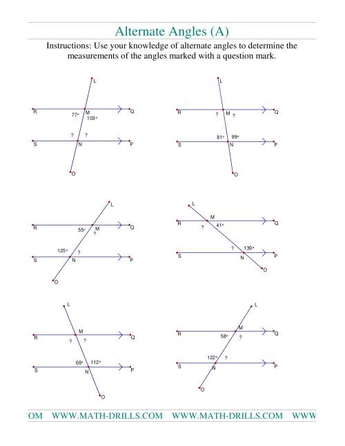 The Alternate Angles (A) Math Worksheet