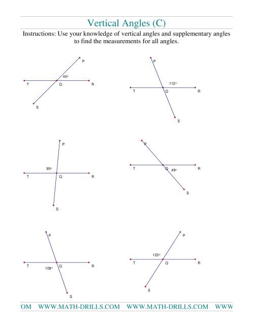 The Vertical Angles (C) Math Worksheet