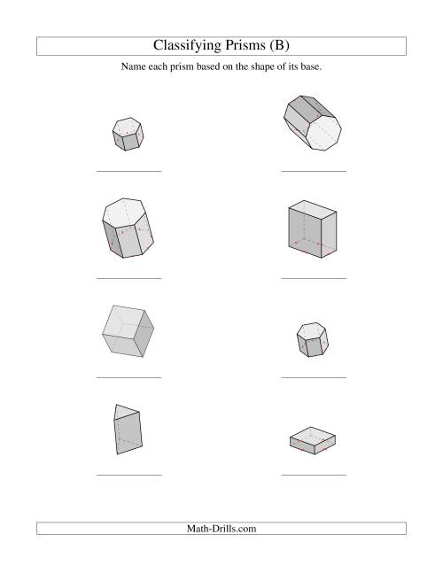 The Classifying Prisms (B) Math Worksheet