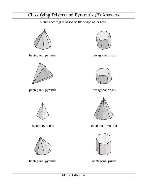 The Classifying Prisms and Pyramids (F) Math Worksheet Page 2