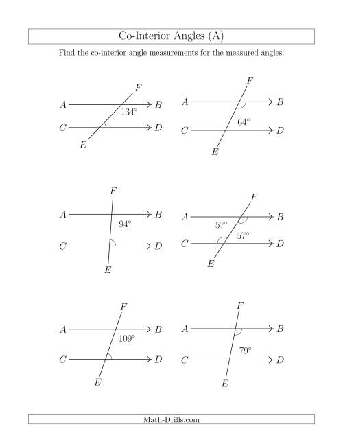 The Co-Interior Angle Relationships (All) Math Worksheet