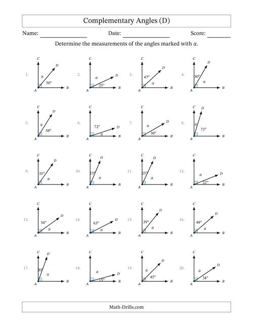 Complementary Angle Relationships (D)