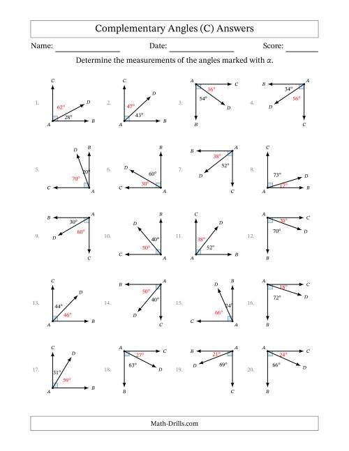 The Complementary Angle Relationships with Rotated Diagrams (C) Math Worksheet Page 2