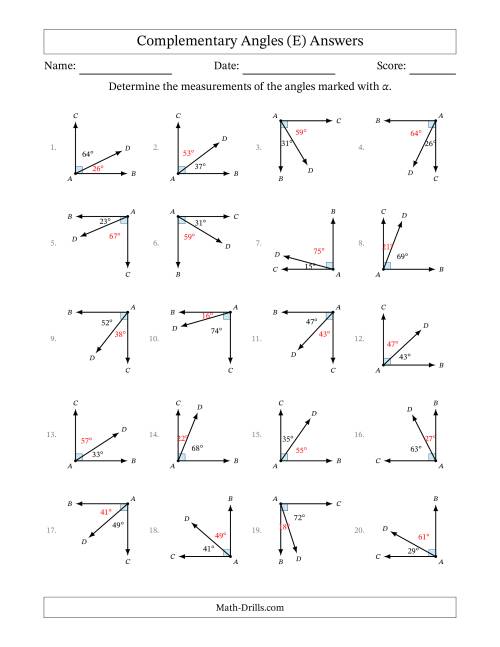 The Complementary Angle Relationships with Rotated Diagrams (E) Math Worksheet Page 2