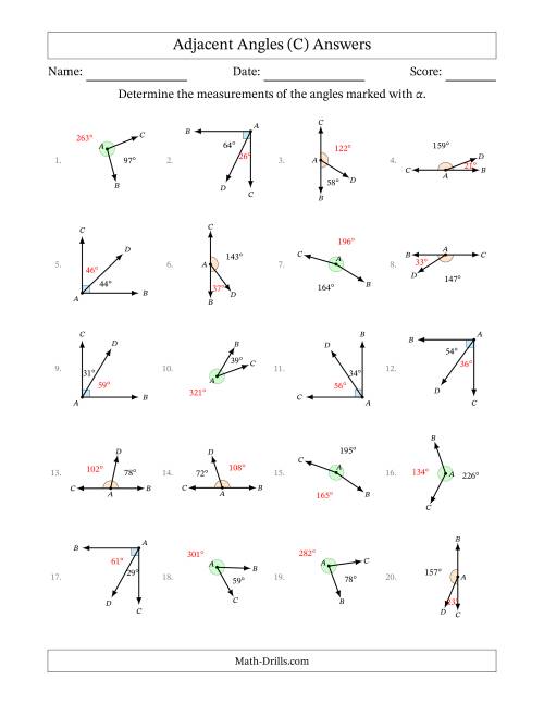 The Complementary, Supplementary and Explementary Angle Relationships with Rotated Diagrams (C) Math Worksheet Page 2