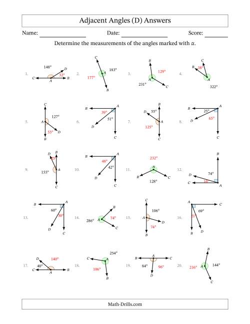 The Complementary, Supplementary and Explementary Angle Relationships with Rotated Diagrams (D) Math Worksheet Page 2