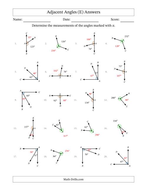 The Complementary, Supplementary and Explementary Angle Relationships with Rotated Diagrams (E) Math Worksheet Page 2