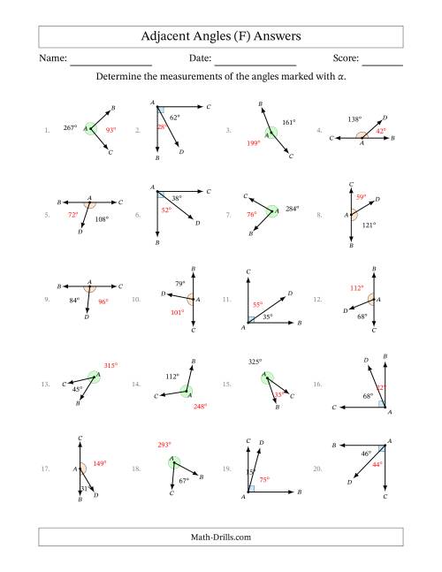 The Complementary, Supplementary and Explementary Angle Relationships with Rotated Diagrams (F) Math Worksheet Page 2
