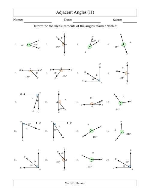 The Complementary, Supplementary and Explementary Angle Relationships with Rotated Diagrams (H) Math Worksheet