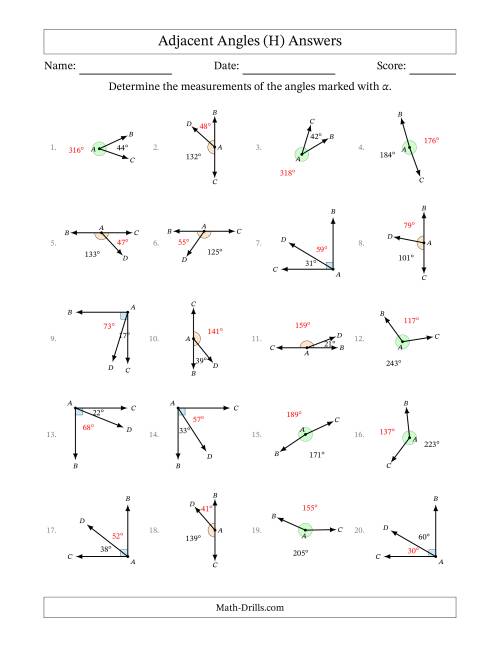 The Complementary, Supplementary and Explementary Angle Relationships with Rotated Diagrams (H) Math Worksheet Page 2