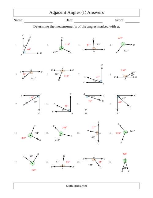 The Complementary, Supplementary and Explementary Angle Relationships with Rotated Diagrams (I) Math Worksheet Page 2