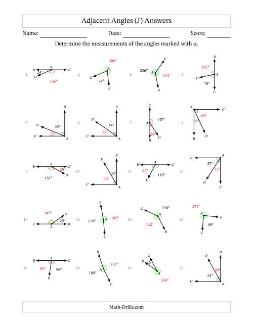 The Complementary, Supplementary and Explementary Angle Relationships with Rotated Diagrams (J) Math Worksheet Page 2