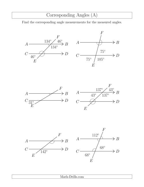 Corresponding Angle Relationships A 