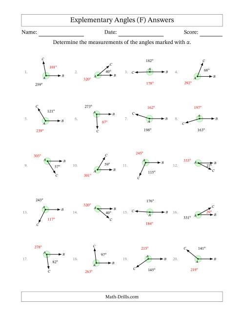 The Explementary Angle Relationships (F) Math Worksheet Page 2