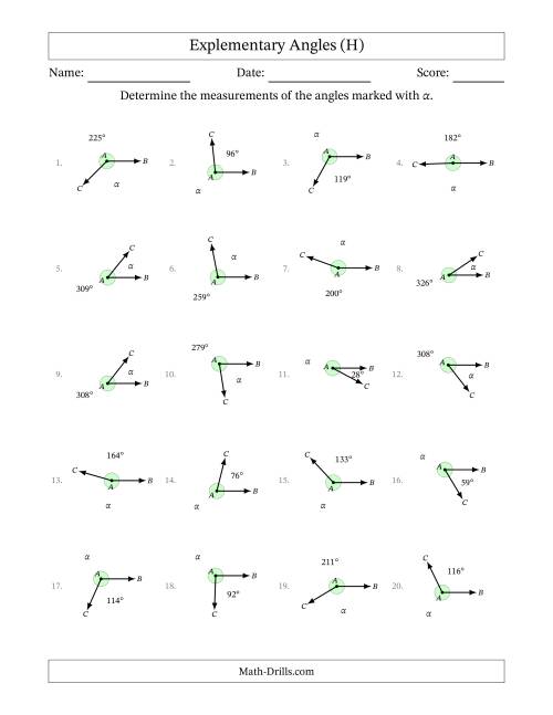 The Explementary Angle Relationships (H) Math Worksheet
