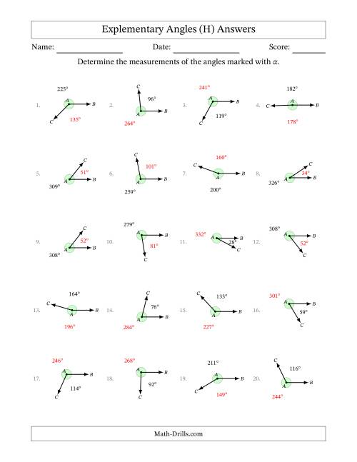 The Explementary Angle Relationships (H) Math Worksheet Page 2