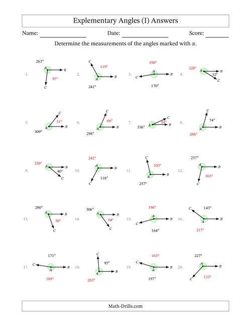 The Explementary Angle Relationships (I) Math Worksheet Page 2