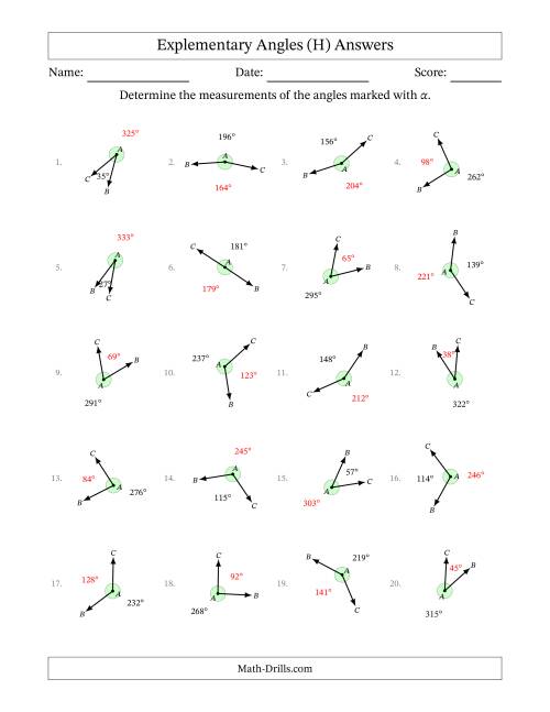 The Explementary Angle Relationships with Rotated Diagrams (H) Math Worksheet Page 2