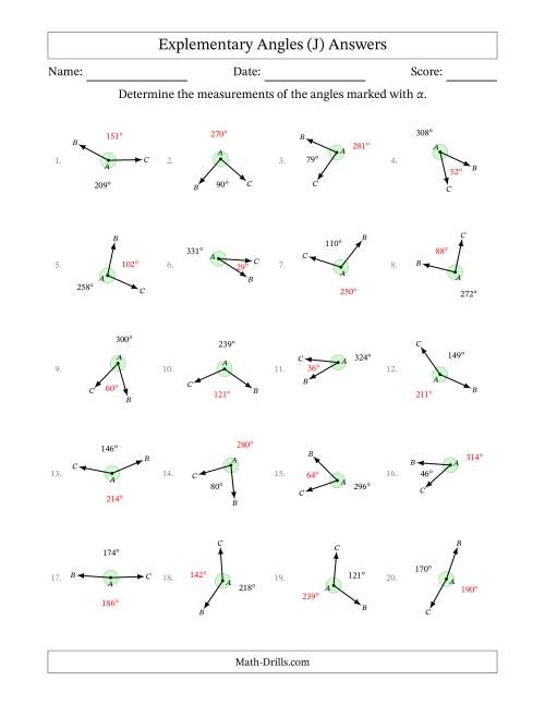 The Explementary Angle Relationships with Rotated Diagrams (J) Math Worksheet Page 2