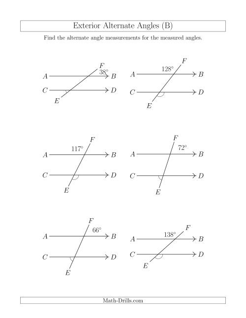 The Exterior Alternate Angle Relationships (B) Math Worksheet