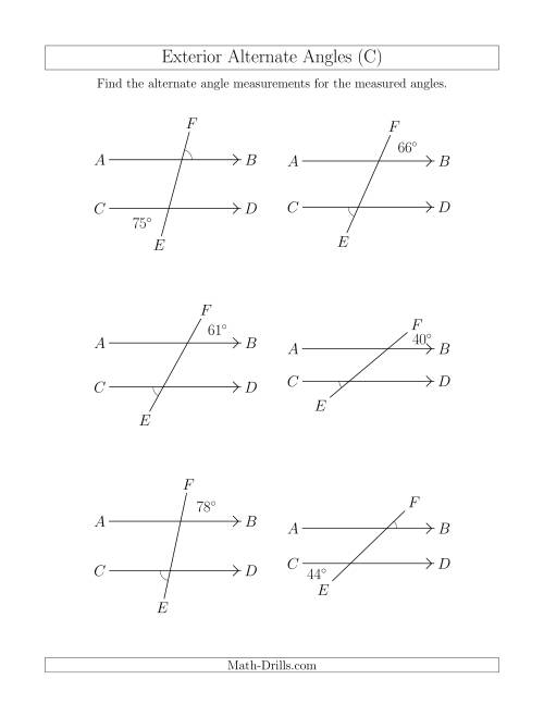 The Exterior Alternate Angle Relationships (C) Math Worksheet