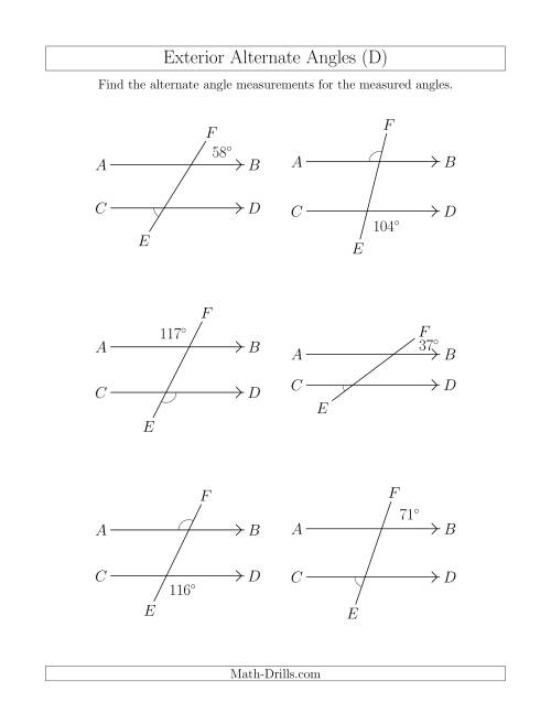 The Exterior Alternate Angle Relationships (D) Math Worksheet