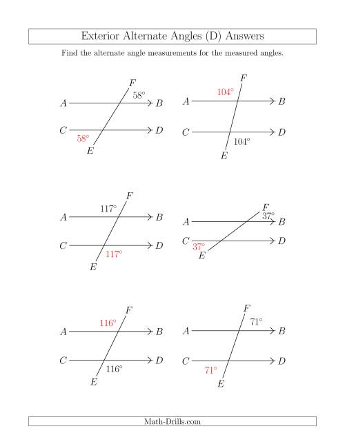 The Exterior Alternate Angle Relationships (D) Math Worksheet Page 2