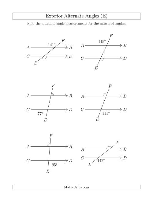 The Exterior Alternate Angle Relationships (E) Math Worksheet
