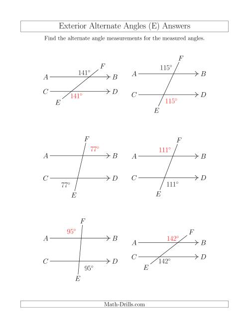 The Exterior Alternate Angle Relationships (E) Math Worksheet Page 2