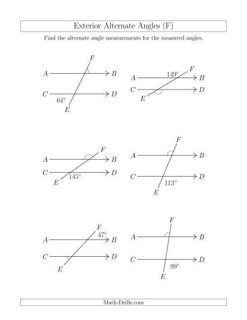 The Exterior Alternate Angle Relationships (F) Math Worksheet