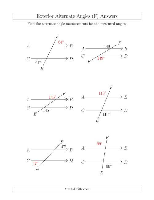 The Exterior Alternate Angle Relationships (F) Math Worksheet Page 2
