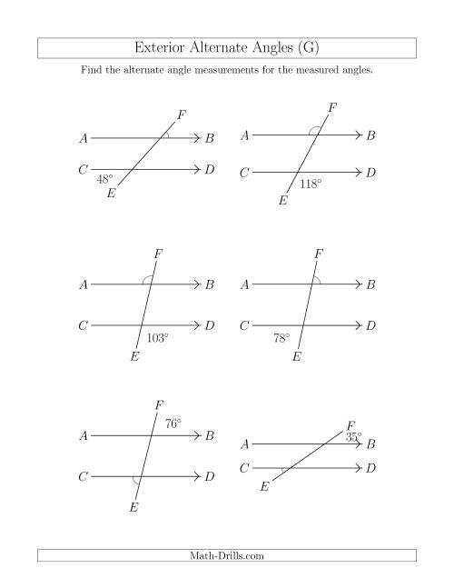 The Exterior Alternate Angle Relationships (G) Math Worksheet