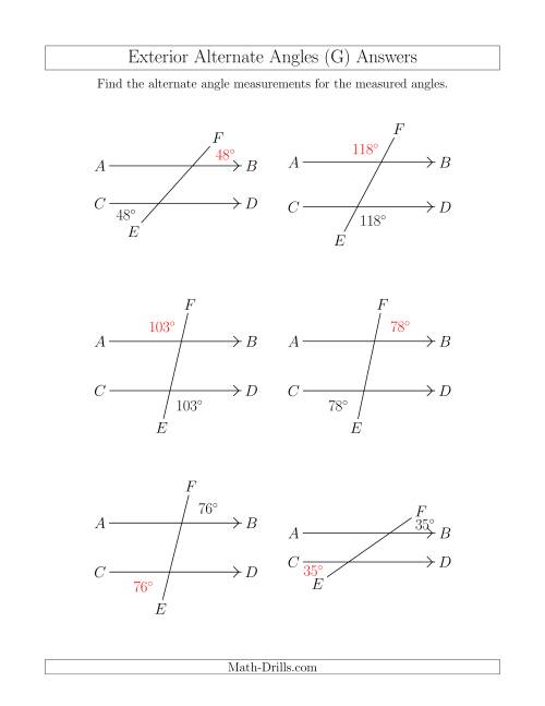 The Exterior Alternate Angle Relationships (G) Math Worksheet Page 2