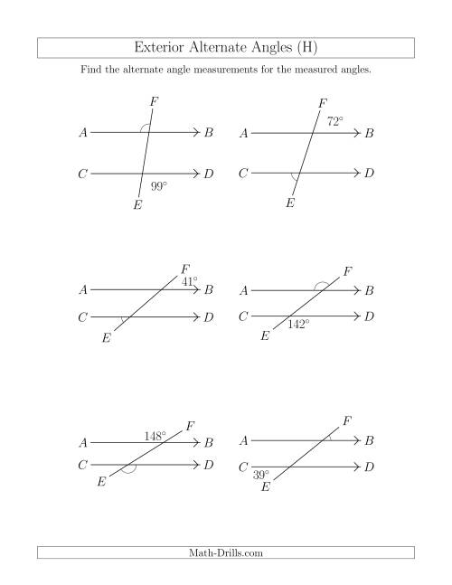 The Exterior Alternate Angle Relationships (H) Math Worksheet