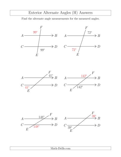 The Exterior Alternate Angle Relationships (H) Math Worksheet Page 2