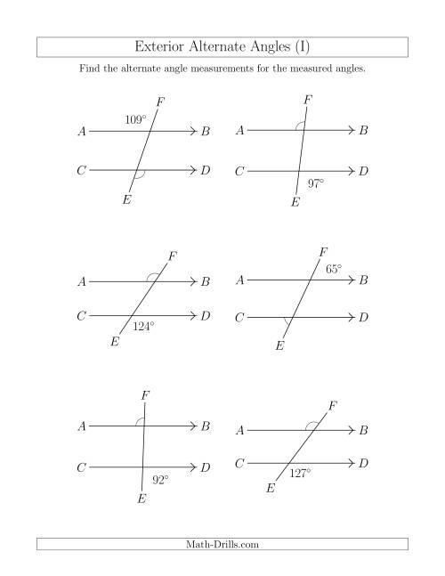 The Exterior Alternate Angle Relationships (I) Math Worksheet